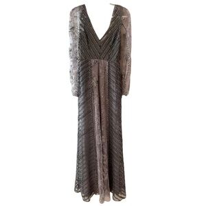 PatBo Embellished Sequin Gown GrayDesigner Sample | Size 6 NWT Statement